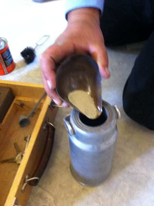 Pouring the sample carefully