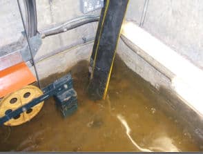 Standing water in a lift pit