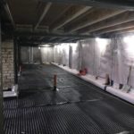 Basement walls with waterproofing membranes installed