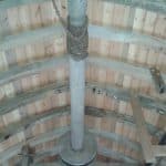 Closeup of timber ceiling beams in windmill