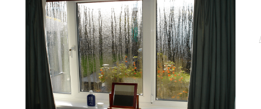 Evidence of condensation forming on window