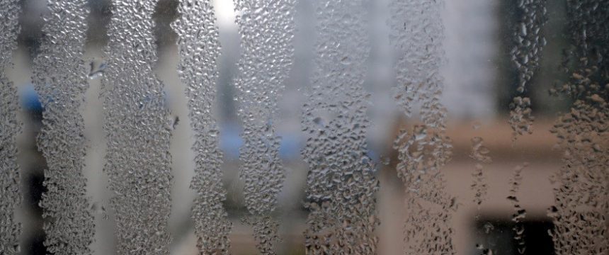 Condensation running down a window