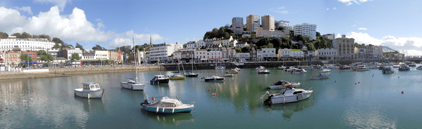Aerial view of a harbor in Devon