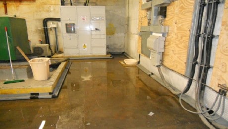 A flooded industrial basement