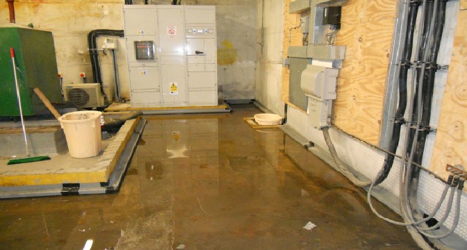 A flooded industrial basement