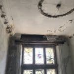 Stained glass windows and damaged ceiling Stained glass windows and damaged ceiling