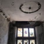 Stained glass windows and damaged ceiling Stained glass windows and damaged ceiling