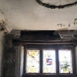 Stained glass windows and damaged ceiling Stained glass windows and damaged ceiling