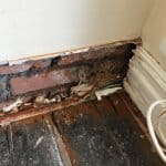 Removed skirting boards to expose damage to brickwork Removed skirting boards to expose damage to brickwork