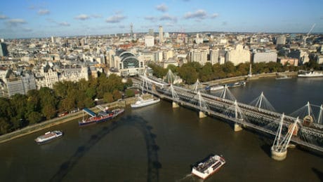 Aerial view of River Thames and London bridge