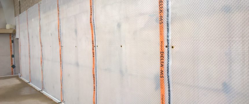 Type C waterproofing membrane installed on internal walls