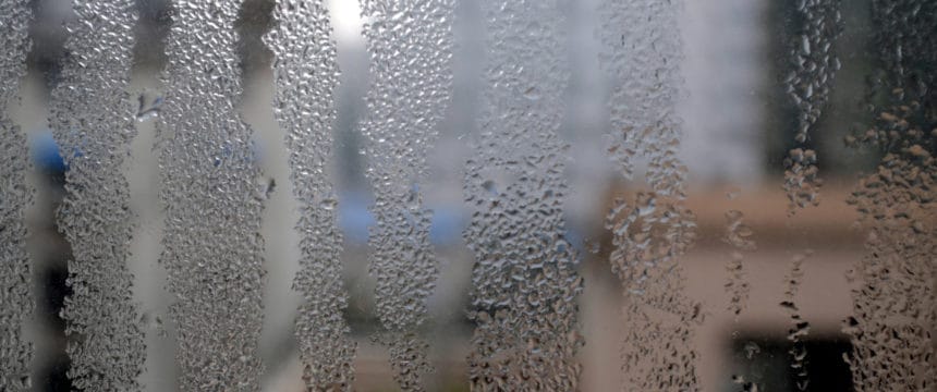 Condensation droplets forming on window
