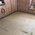Salop Road - Floating Floor 2 Closeup of waterproofing membrane fitted to walls in corner of Worcestershire basement
