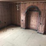 Salop Road - Floating Floor 3 Waterproofing membrane installed on walls around chimney breast in basement