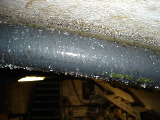 Moisture gathering on some piping in a basement