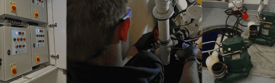 Closeup of sump pump inside chamber