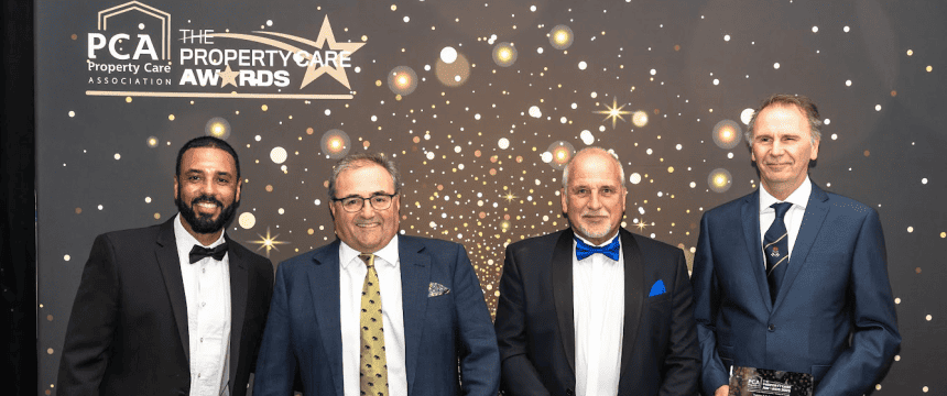 Managing director Mark Edwards, Barrie Francis and Neil Hartley stood with the PCA Best Practice Award for Best Training and Staff Development 2023