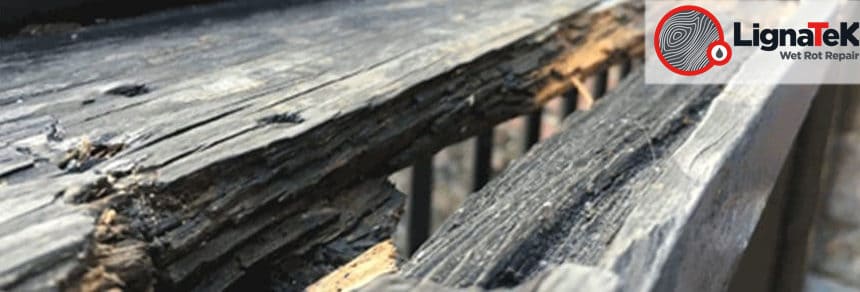 Close up of wet rot damage to timber beams
