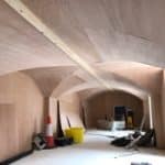 The basement with the wooden cladding applied to walls and moves The basement with the wooden cladding applied to walls and moves