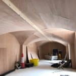 The basement with the wooden cladding applied to walls and moves The basement with the wooden cladding applied to walls and moves