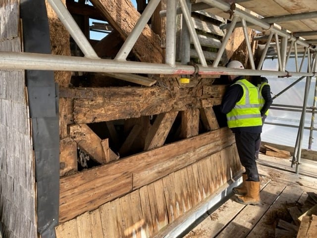 woodworm treatment being carried out on a church roof