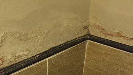 Damp marks forming on bathroom wall