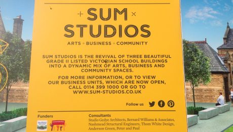 Sign giving details for SUM Studios