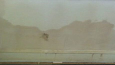 Rising damp stain on interior wall in house