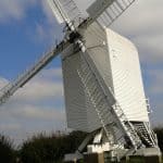 Closeup of old wooden windmill exterior